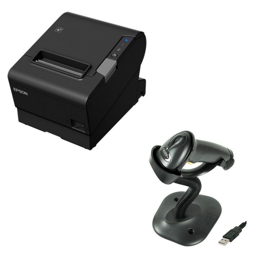 Epson TM-T88VII POS Receipt Printer with Zebra LS2208 Barcode Scanner