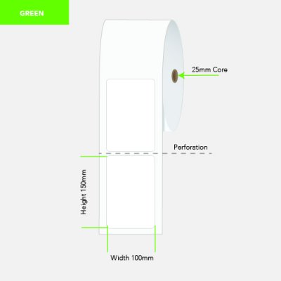 100x150 Green Direct Thermal Shipping Labels 400/roll - 6 Rolls